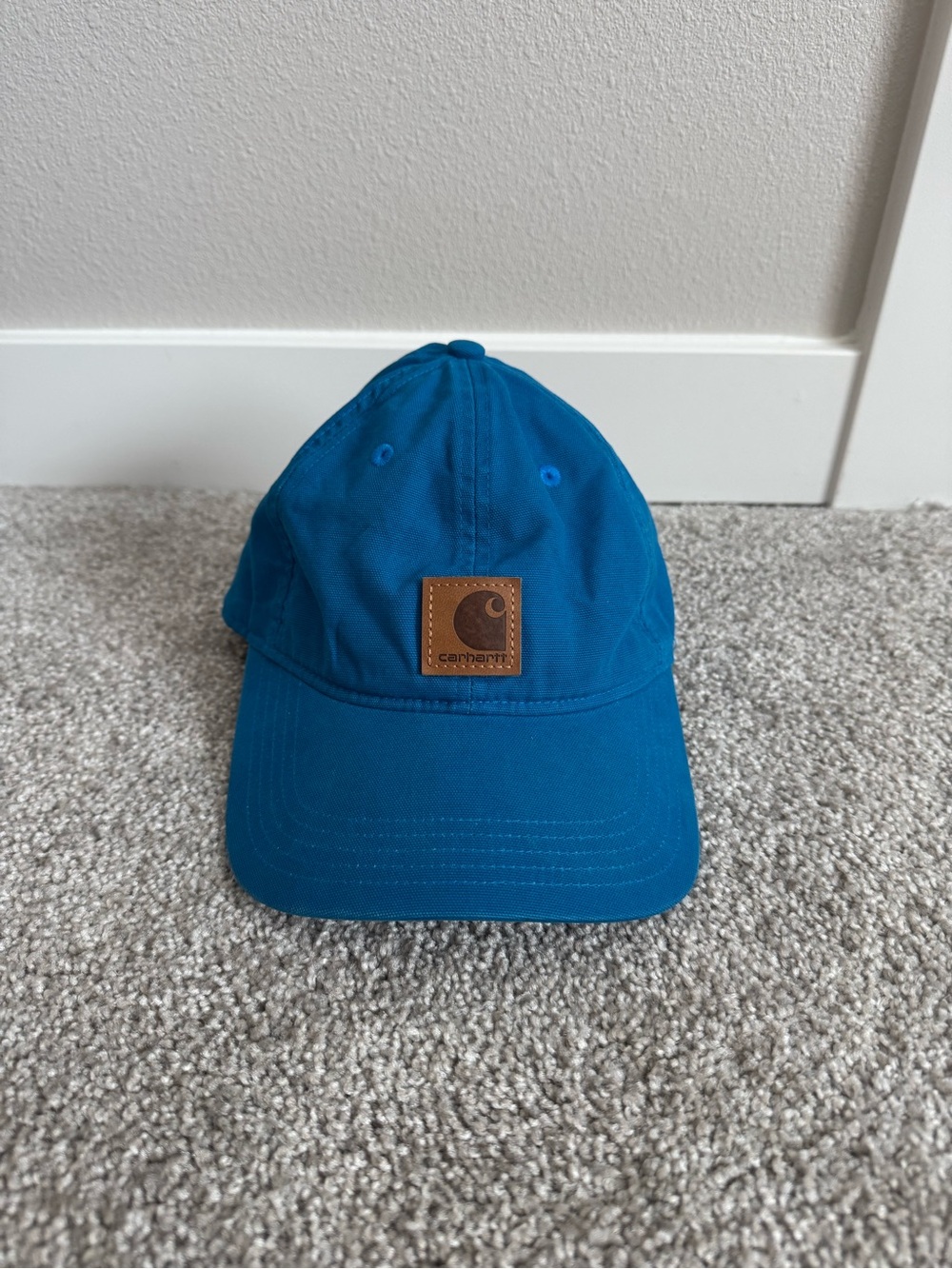 Carhartt Blue Canvas Baseball Cap with Leather Logo Patch